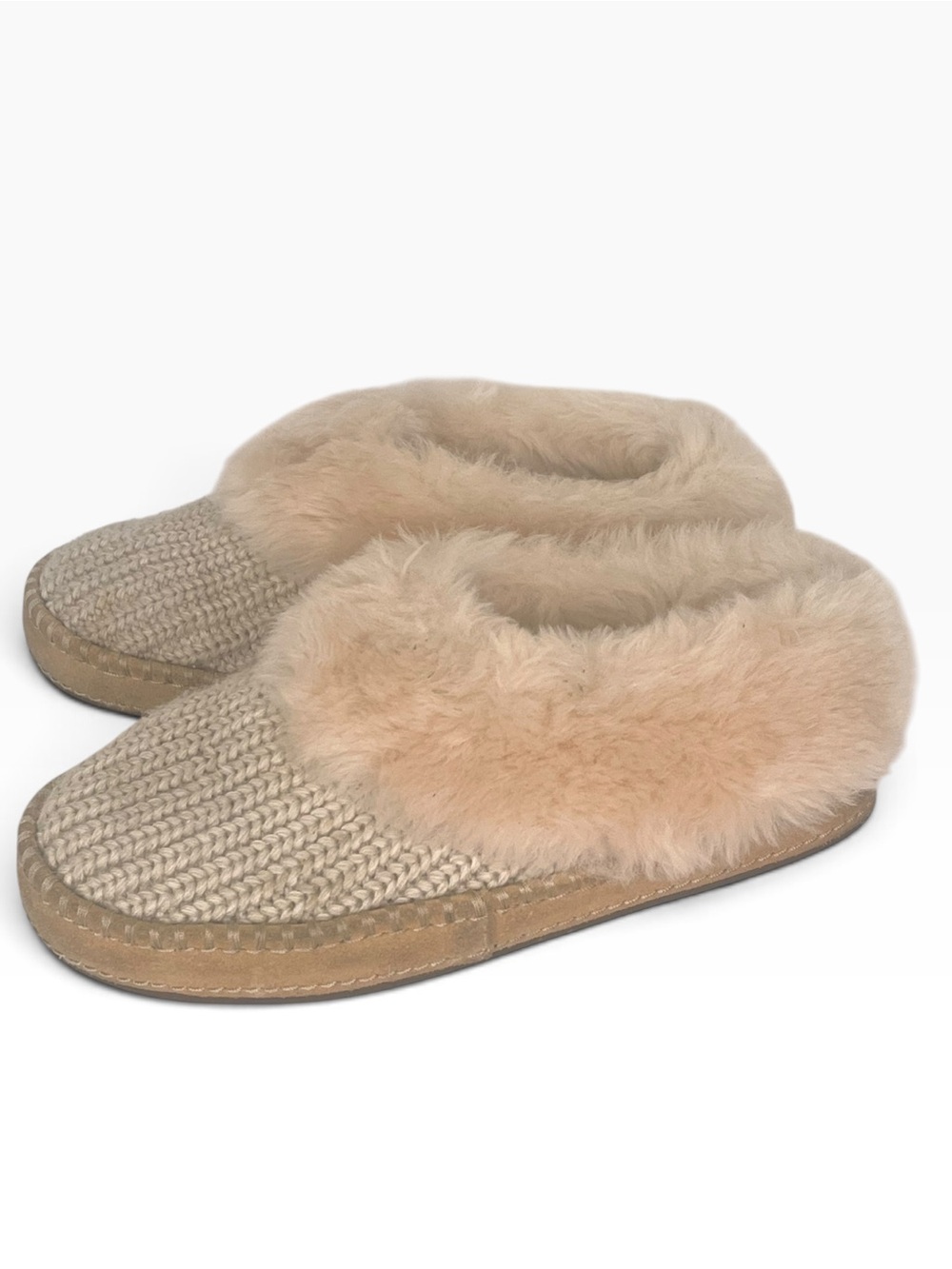 UGG Wrinn Ribbed Knit & Shearling Slipper Womens 6 Beige Cream Slip On Soft Warm
